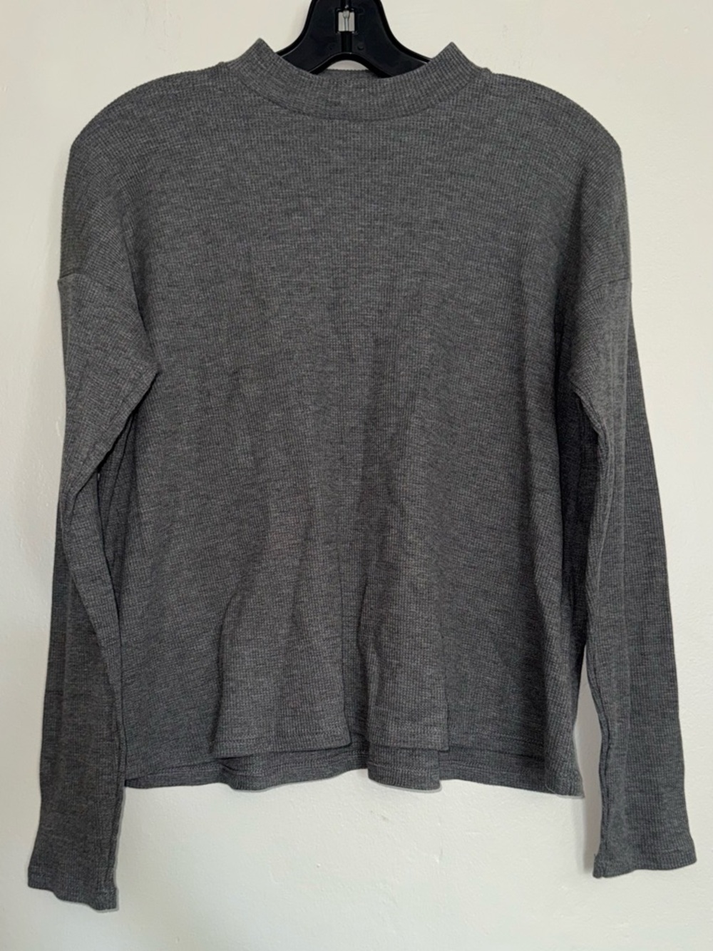 Eileen Fisher Heather Charcoal Mock-Neck Ribbed Long Sleeve Top